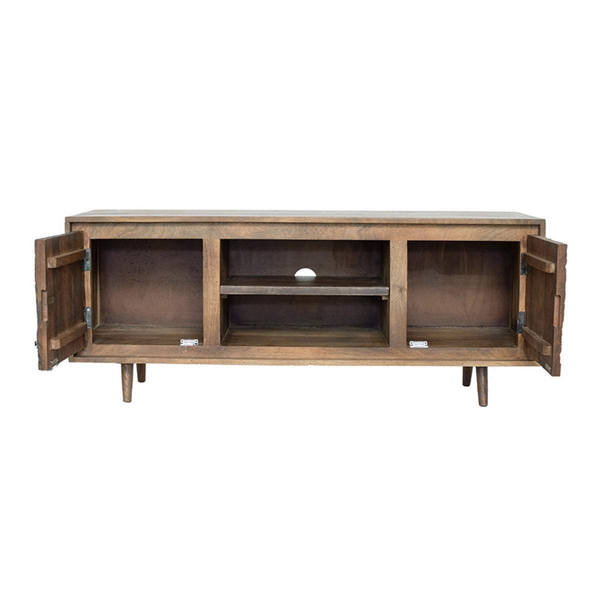 55 Inch TV Media Entertainment Console, 2 Doors, 2 Shelves, Cutouts, Brown - BM311989