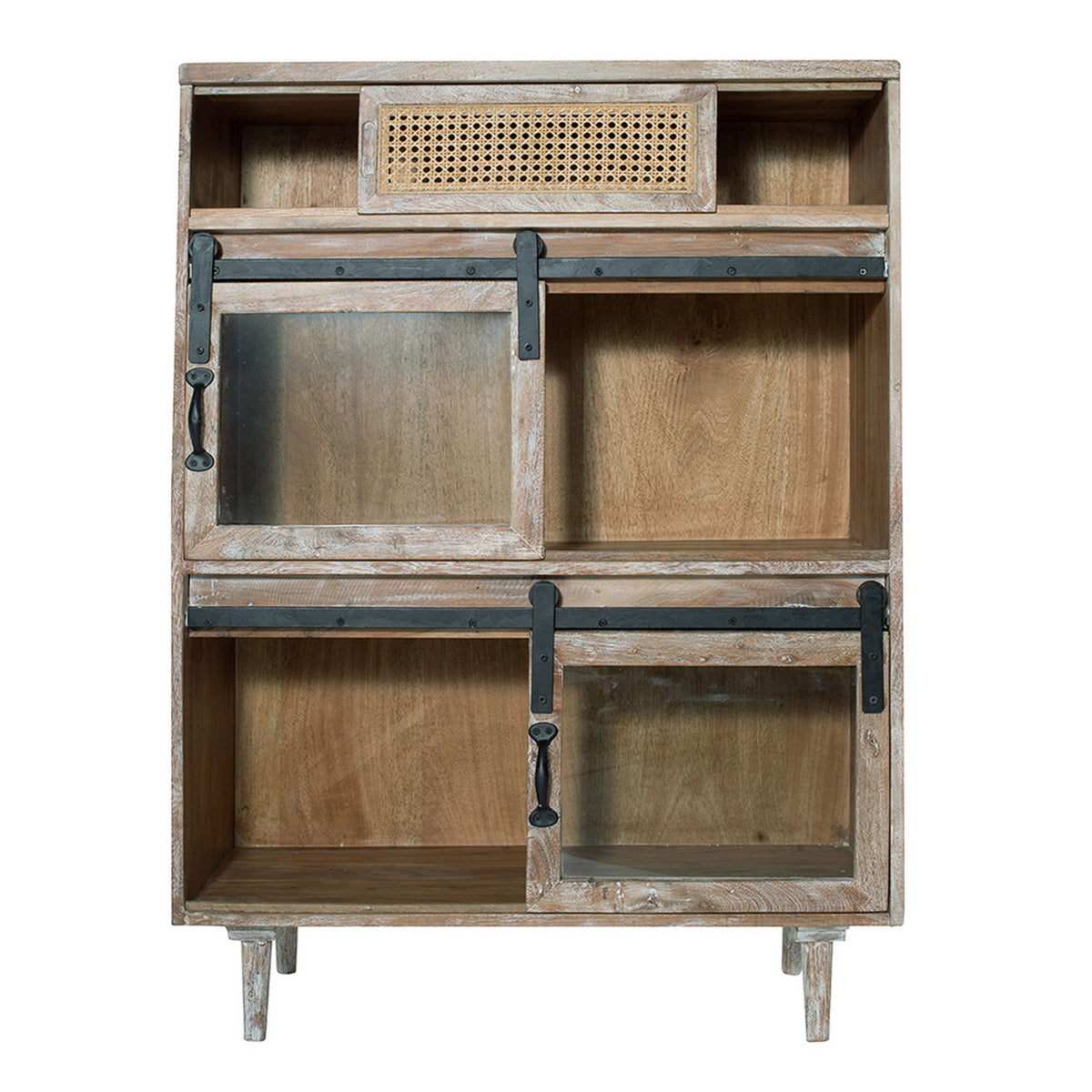 47 Inch Sideboard Server Cabinet, Sliding Doors, Iron, Sandblast White Wood - BM311993