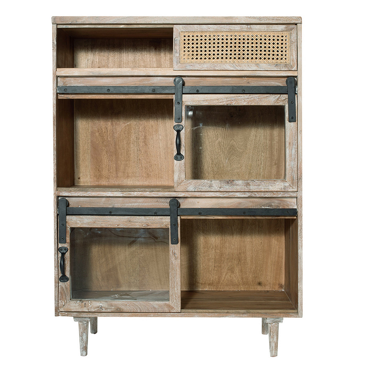 47 Inch Sideboard Server Cabinet, Sliding Doors, Iron, Sandblast White Wood - BM311993