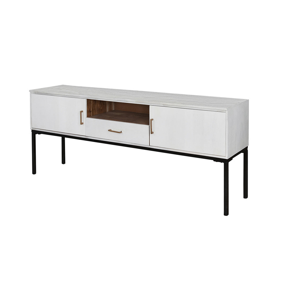 72 Inch TV Media Entertainment Console, 2 Doors, White Wood, Black Iron - BM311995