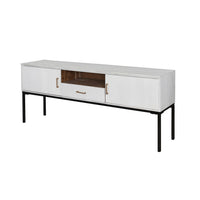 72 Inch TV Media Entertainment Console, 2 Doors, White Wood, Black Iron - BM311995