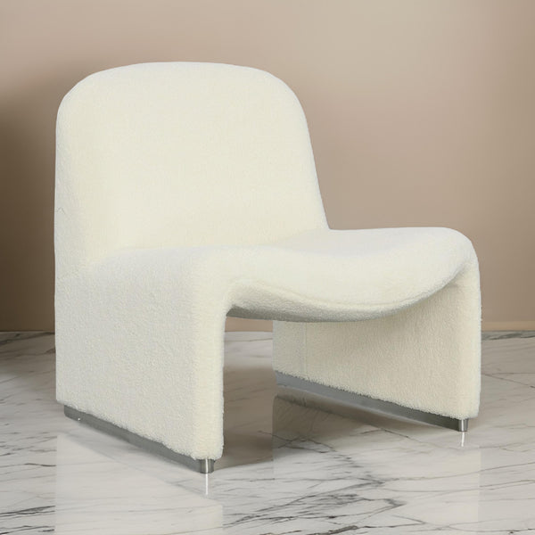 32 Inch Accent Chair, Curved Sloped Back, Off White Fabric Upholstery - BM312011