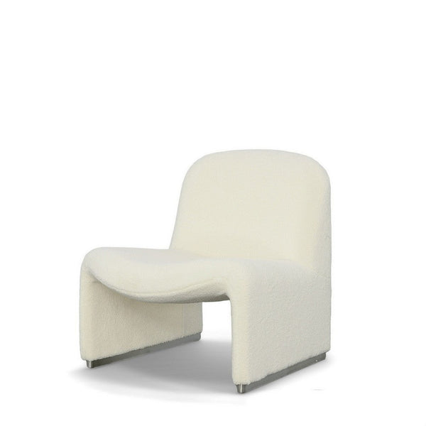 32 Inch Accent Chair, Curved Sloped Back, Off White Fabric Upholstery - BM312011