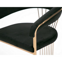 25 Inch Rose Gold Dining Chair, Plush Cushion, Metal Legs, Black Velvet  - BM312013