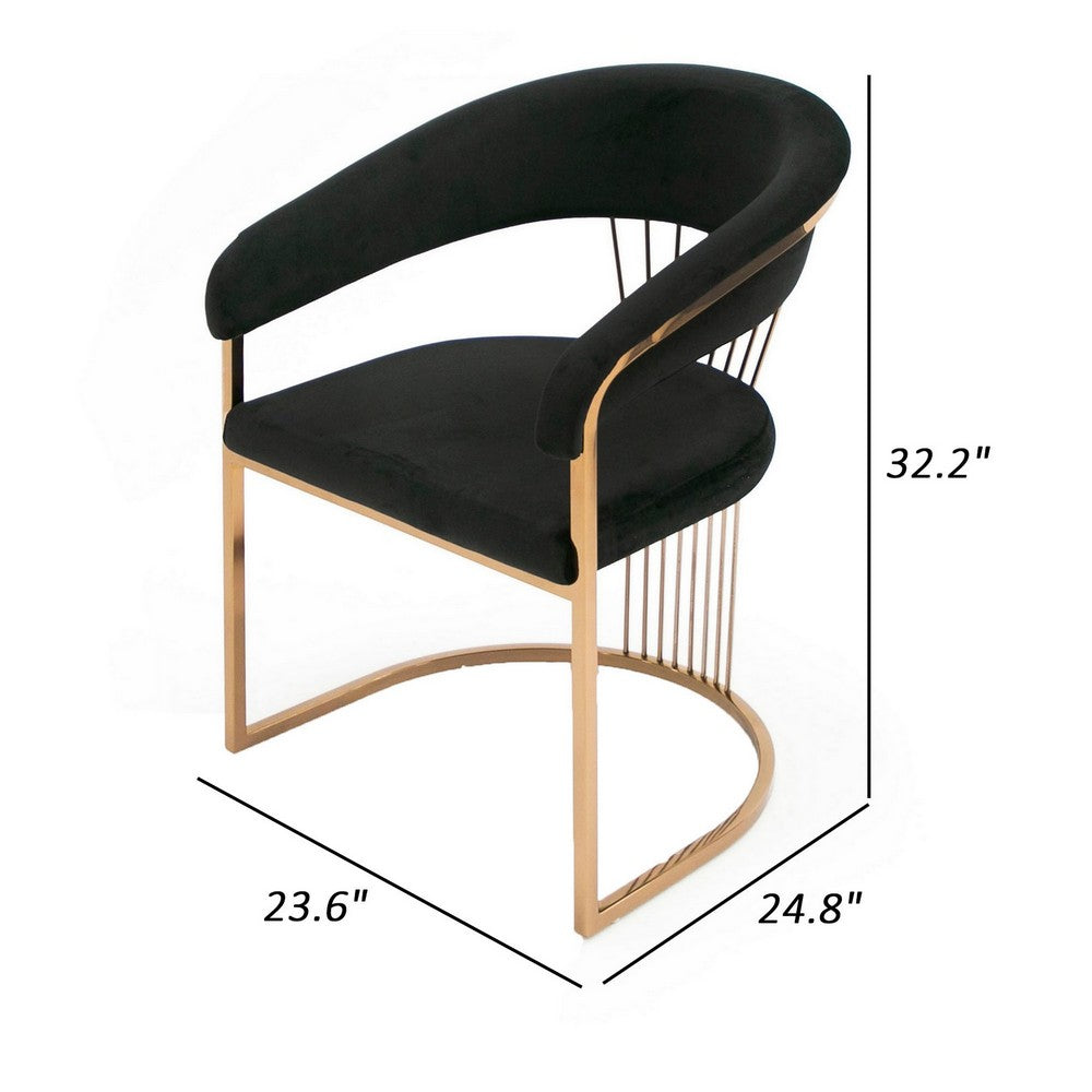 25 Inch Rose Gold Dining Chair, Plush Cushion, Metal Legs, Black Velvet  - BM312013