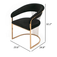 25 Inch Rose Gold Dining Chair, Plush Cushion, Metal Legs, Black Velvet  - BM312013