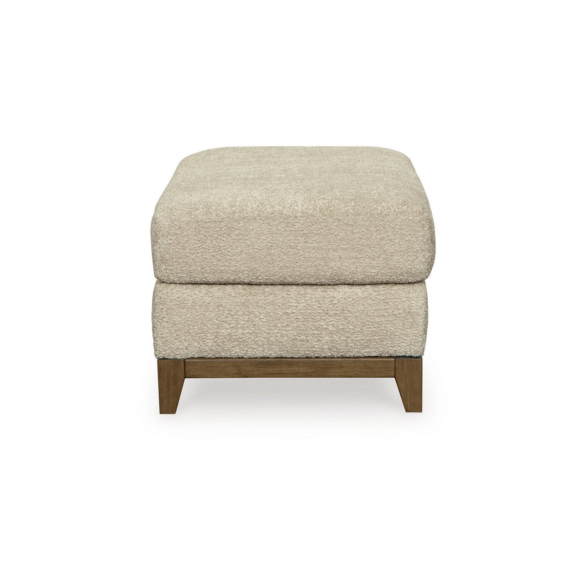 Klyn 44 Inch Ottoman, Plush Cushion, Faux Wood Rail Feet, Beige Polyester - BM312037