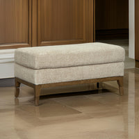 Klyn 44 Inch Ottoman, Plush Cushion, Faux Wood Rail Feet, Beige Polyester - BM312037