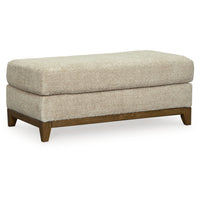 Klyn 44 Inch Ottoman, Plush Cushion, Faux Wood Rail Feet, Beige Polyester - BM312037