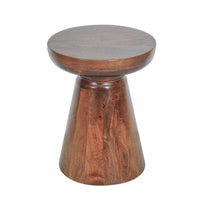 18 Inch Side Accent Table, Round Mango Wood Top, Cone Base, Brown Finish - BM312073