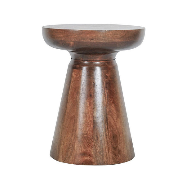 18 Inch Side Accent Table, Round Mango Wood Top, Cone Base, Brown Finish - BM312073