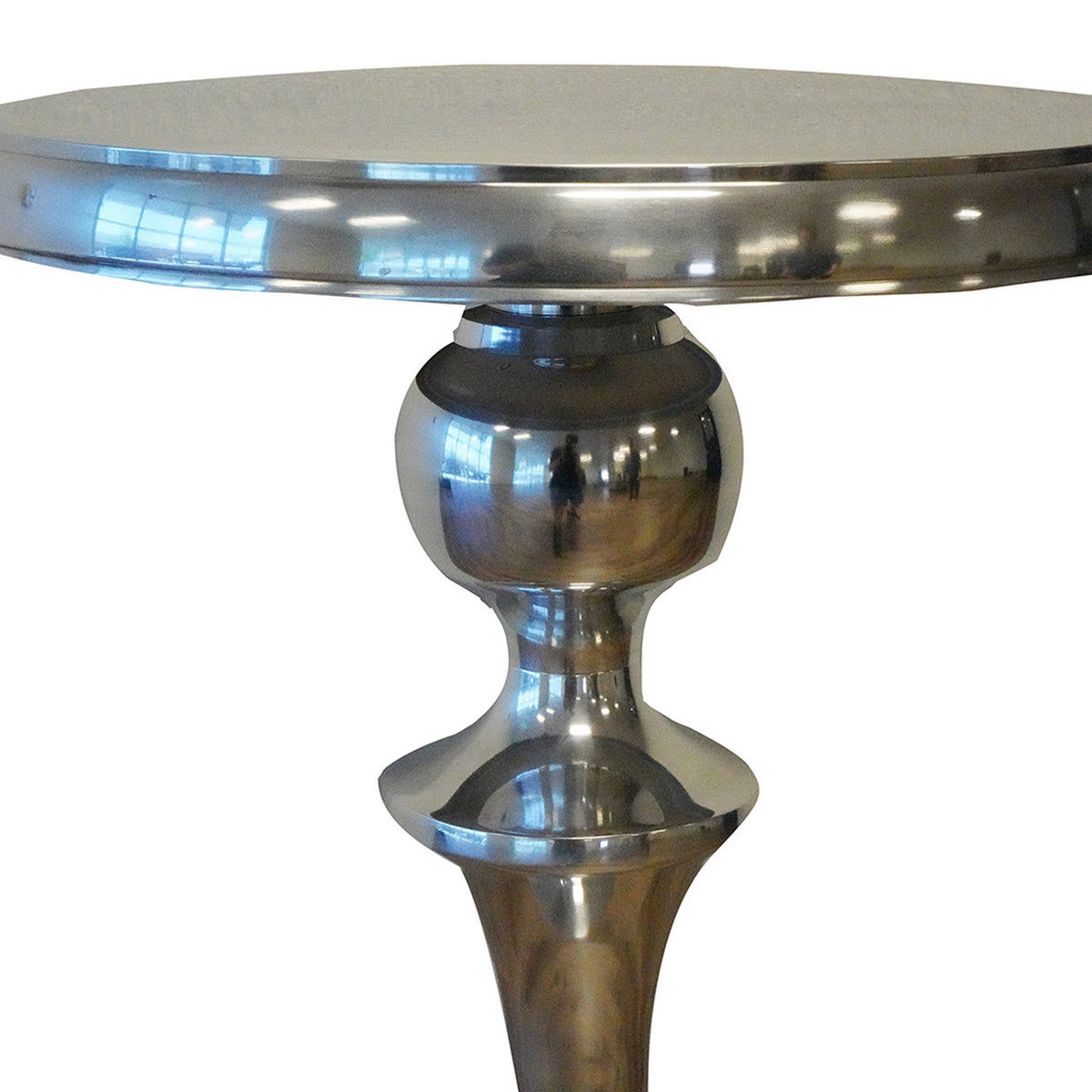 42 Inch Bar Drink Table, Round Top, Slender Turned Support, Chrome Metal - BM312075