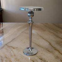 42 Inch Bar Drink Table, Round Top, Slender Turned Support, Chrome Metal - BM312075