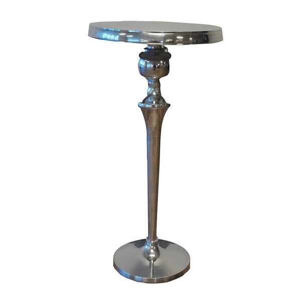 42 Inch Bar Drink Table, Round Top, Slender Turned Support, Chrome Metal - BM312075
