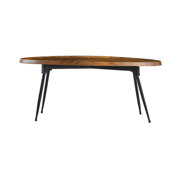 Aji 39 Inch Coffee Table, Oval Brown Wood Grain Acacia Wood Top, Metal Legs - BM312077