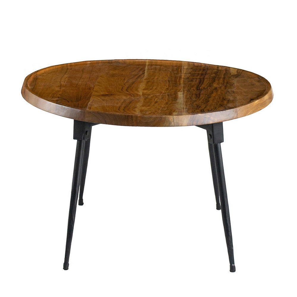 Aji 39 Inch Coffee Table, Oval Brown Wood Grain Acacia Wood Top, Metal Legs - BM312077