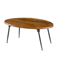 Aji 39 Inch Coffee Table, Oval Brown Wood Grain Acacia Wood Top, Metal Legs - BM312077