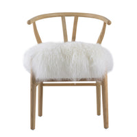 44 Inch Accent Chair Set of 2, White Faux Fur, Wishbone, Beige Ash Wood - BM312078