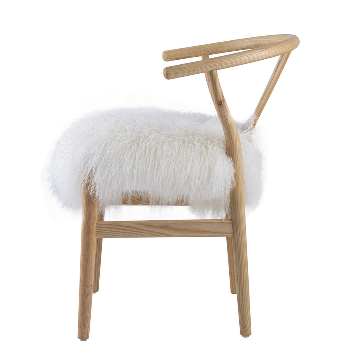 44 Inch Accent Chair Set of 2, White Faux Fur, Wishbone, Beige Ash Wood - BM312078