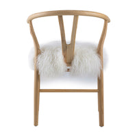 44 Inch Accent Chair Set of 2, White Faux Fur, Wishbone, Beige Ash Wood - BM312078