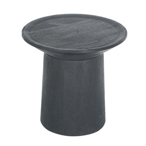20 Inch Side End Table, Round Mango Wood Top, Cylindrical Base, Black - BM312081