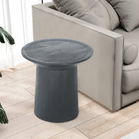 20 Inch Side End Table, Round Mango Wood Top, Cylindrical Base, Black - BM312081