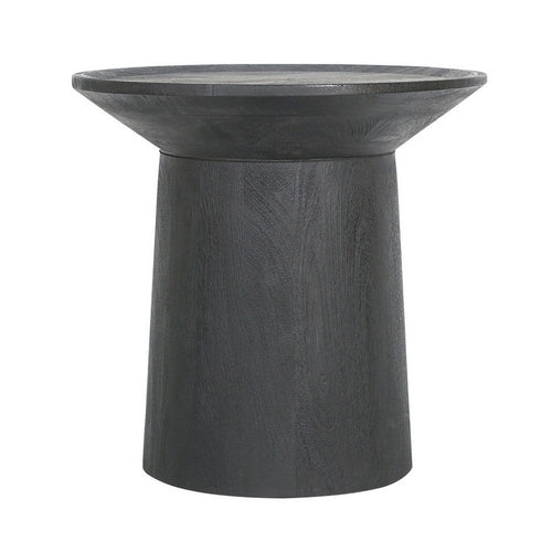 20 Inch Side End Table, Round Mango Wood Top, Cylindrical Base, Black - BM312081
