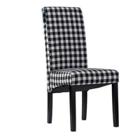 21 Inch Side Dining Chair Set of 2, Black, White Checkered Gingham Fabric  - BM312084