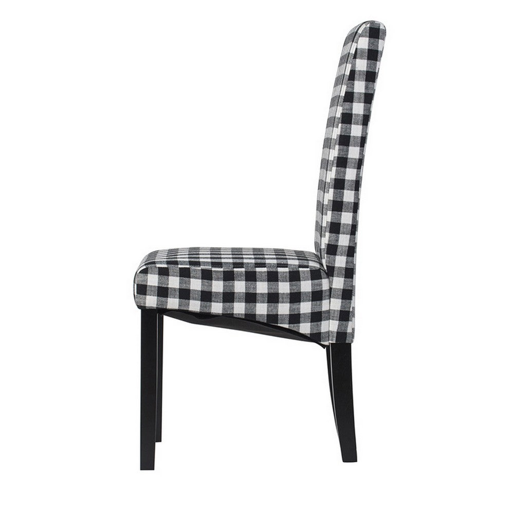 21 Inch Side Dining Chair Set of 2, Black, White Checkered Gingham Fabric  - BM312084