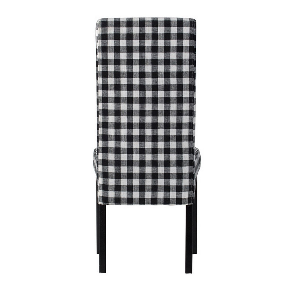 21 Inch Side Dining Chair Set of 2, Black, White Checkered Gingham Fabric  - BM312084