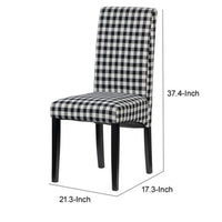 21 Inch Side Dining Chair Set of 2, Black, White Checkered Gingham Fabric  - BM312084