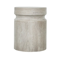 Kiv 18 Inch Side End Table, Round Mango Wood Top, Carved Accent Base, Gray - BM312085