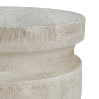 Kiv 24 Inch Side End Table, Round Mango Wood Top, Carved Accent Base, Cream - BM312086