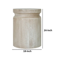 Kiv 24 Inch Side End Table, Round Mango Wood Top, Carved Accent Base, Cream - BM312086