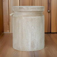 Kiv 24 Inch Side End Table, Round Mango Wood Top, Carved Accent Base, Cream - BM312086