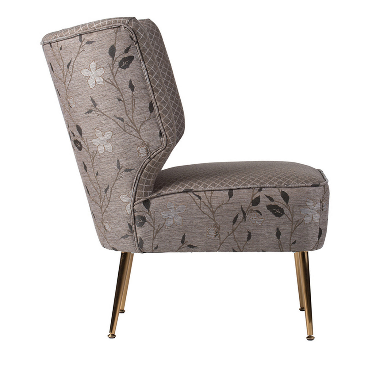 30 Inch Accent Leisure Chair, Taupe Gray Tufted Floral Fabric, Wingback - BM312087