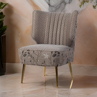 30 Inch Accent Leisure Chair, Taupe Gray Tufted Floral Fabric, Wingback - BM312087