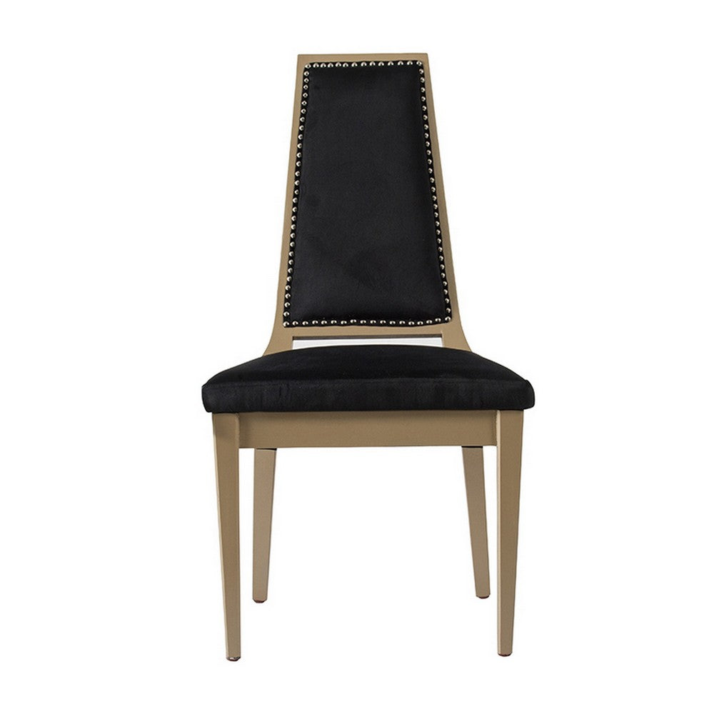 23 Inch Side Dining Chair, Black Soft Velvet Upholstery, Beige Rubberwood - BM312090