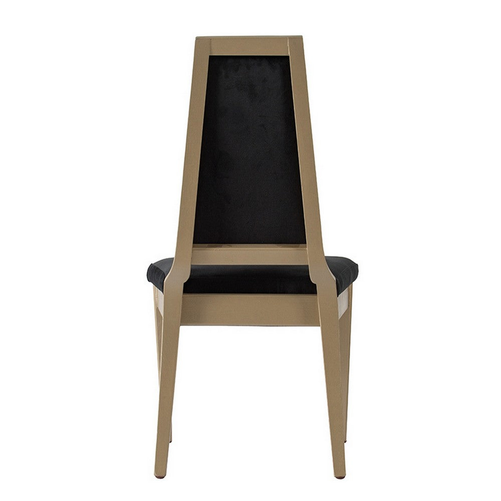 23 Inch Side Dining Chair, Black Soft Velvet Upholstery, Beige Rubberwood - BM312090