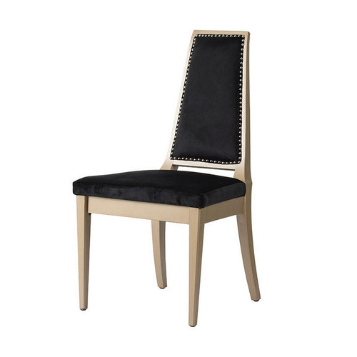 23 Inch Side Dining Chair, Black Soft Velvet Upholstery, Beige Rubberwood - BM312090