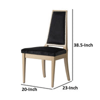 23 Inch Side Dining Chair, Black Soft Velvet Upholstery, Beige Rubberwood - BM312090