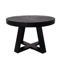 Raj 24 Inch Round Coffee Table, Cross Leg Design, Black Acacia Wood, Iron - BM312091