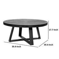 Raj 39 Inch Round Coffee Table, Cross Legs Design, Black Acacia Wood, Iron - BM312092