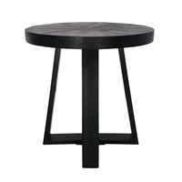 Raj 24 Inch Round Side End Table, Cross Legs Design, Black Acacia Wood Iron - BM312093