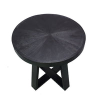 Raj 24 Inch Round Side End Table, Cross Legs Design, Black Acacia Wood Iron - BM312093