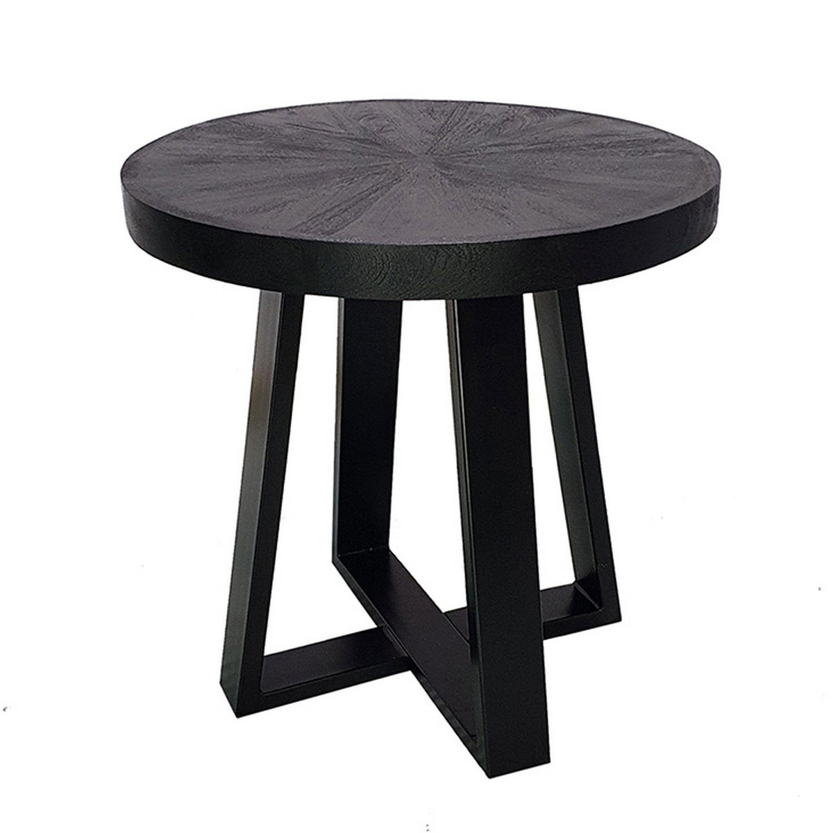 Raj 24 Inch Round Side End Table, Cross Legs Design, Black Acacia Wood Iron - BM312093