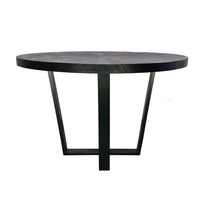 Raj 47 Inch Round Dining Table, Cross Legs Design, Black Acacia Wood, Iron - BM312094