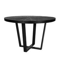 Raj 47 Inch Round Dining Table, Cross Legs Design, Black Acacia Wood, Iron - BM312094