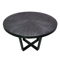 Raj 47 Inch Round Dining Table, Cross Legs Design, Black Acacia Wood, Iron - BM312094