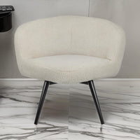 39 Inch Swivel Accent Chair, Soft Cream Fabric Upholstery, Black Iron Legs - BM312097